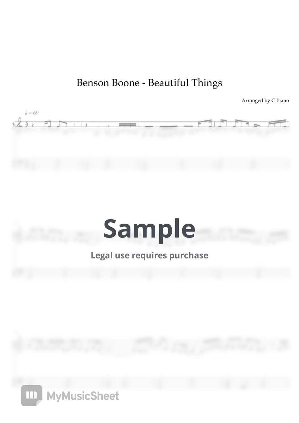 Benson Boone - Beautiful Things (Easy Version) by C Piano