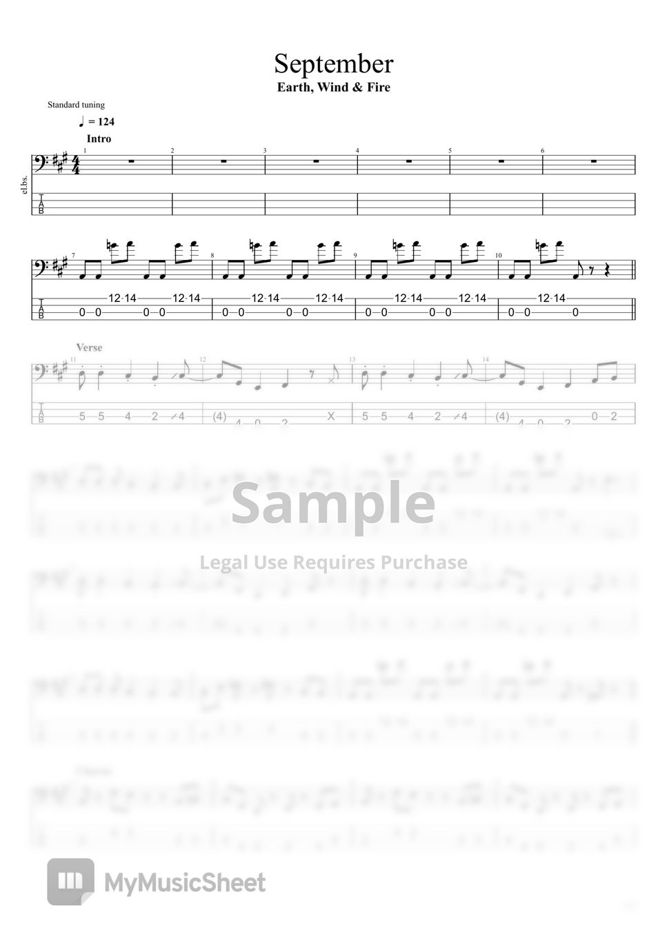 Earth wind fire september tab 1staff by tuna cracker