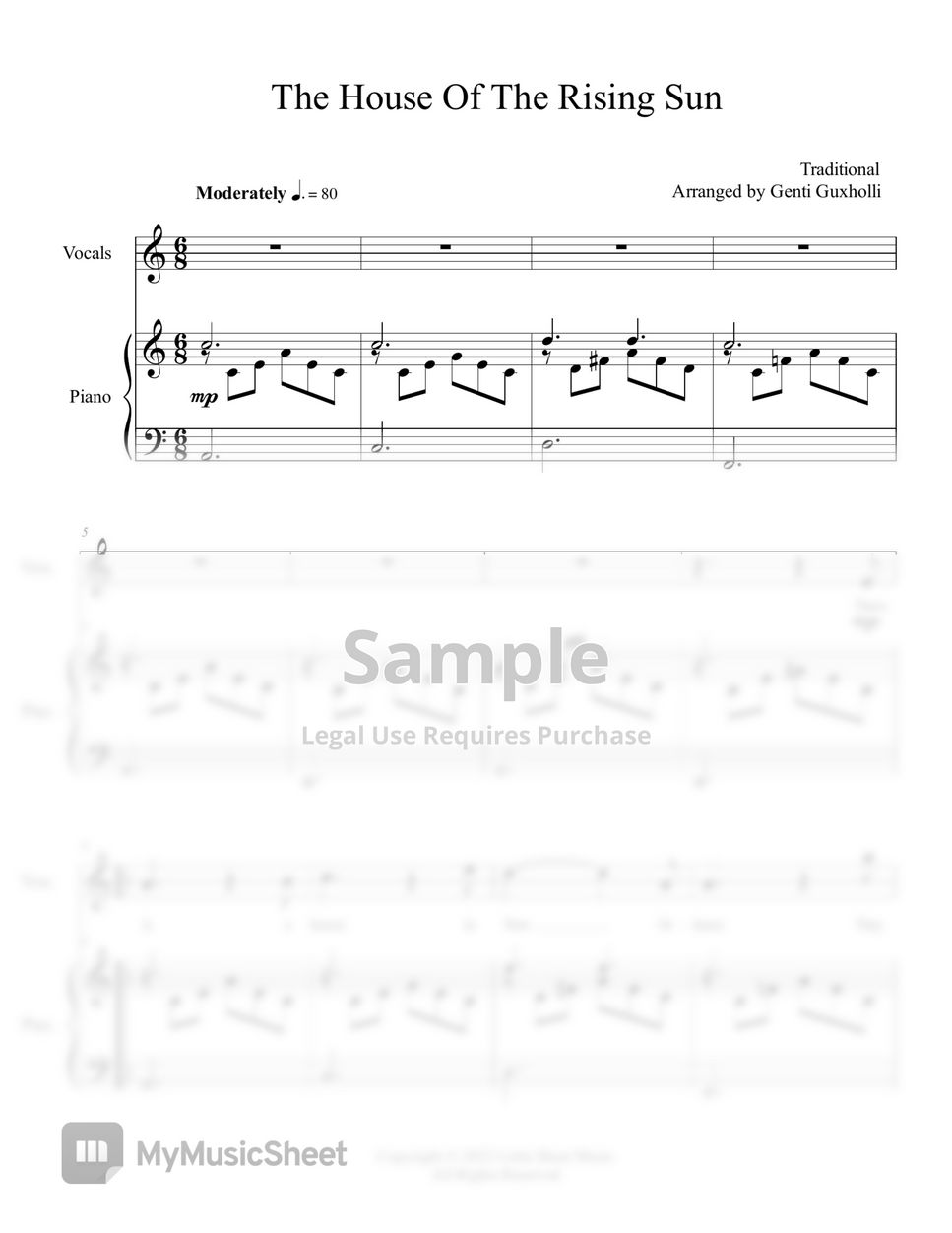Traditional The House Of The Rising Sun Piano Vocal Sheets By 