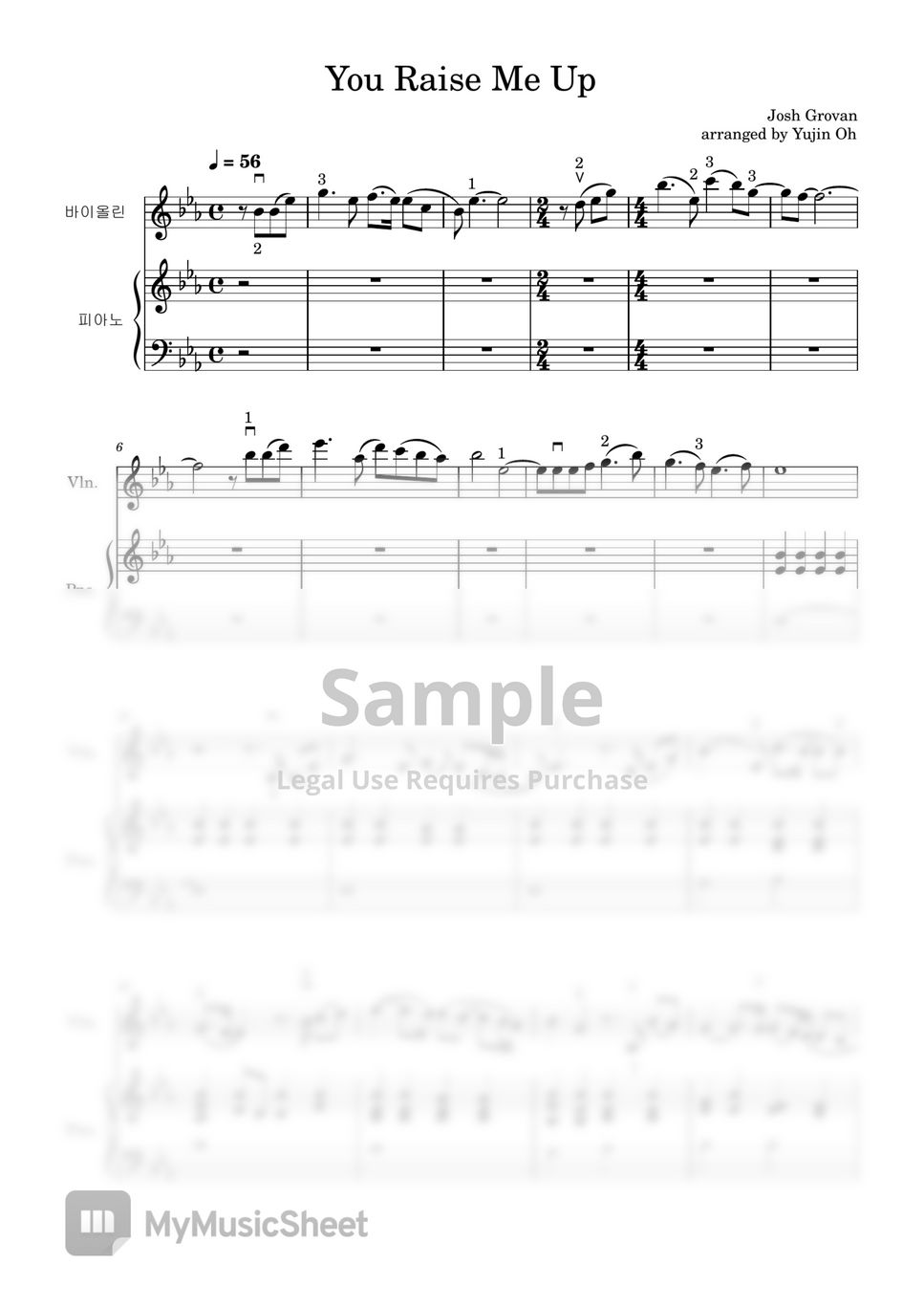 Josh Grovan - [바이올린 + 피아노] You raise me up (핑거링 & 보잉 포함) by Violinist Yujin Oh