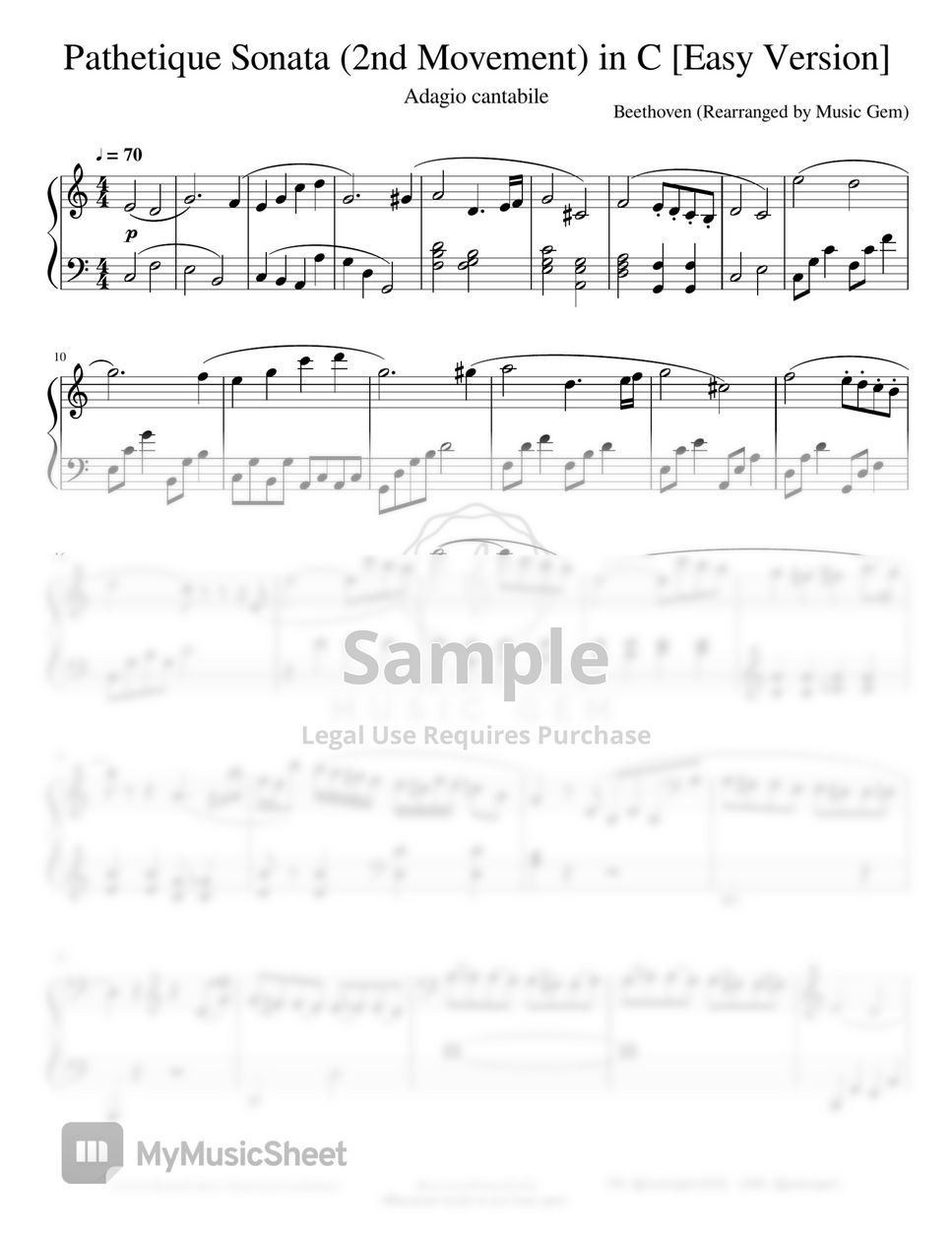 Beethoven - Pathetique Piano Sonata 2nd movement (Adagio Cantabile) in ...