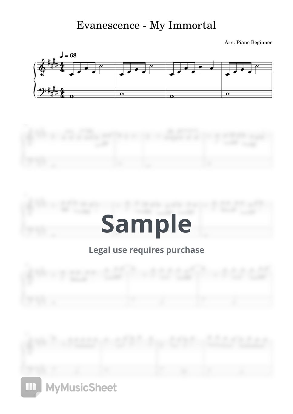 Evanescence - My Immortal Sheets by Piano Beginner