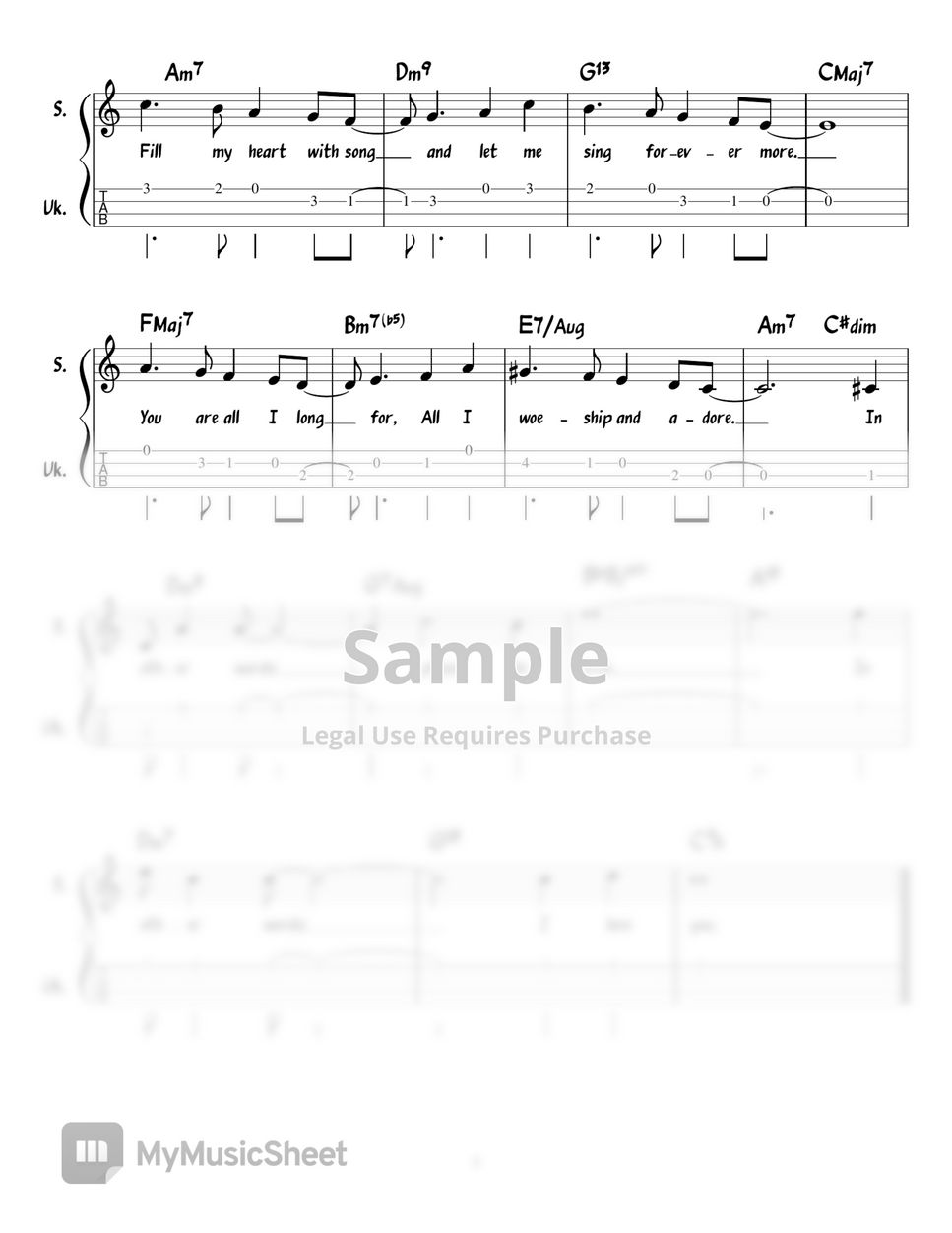 Bart Howard - Fly Me to the Moon in Key C (Chord/Melody/Lyrics/Ukulele Tab) (Uke Lead Sheet) by ukulelewenwen