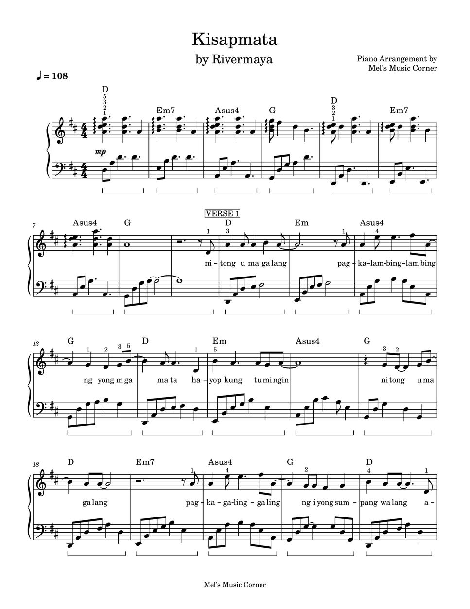 Rivermaya - Kisapmata (piano sheet music) by Mel's Music Corner