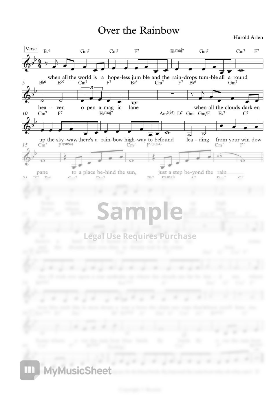 Harold Allen Over the Rainbow Sheets by SheetMusicOnly1page