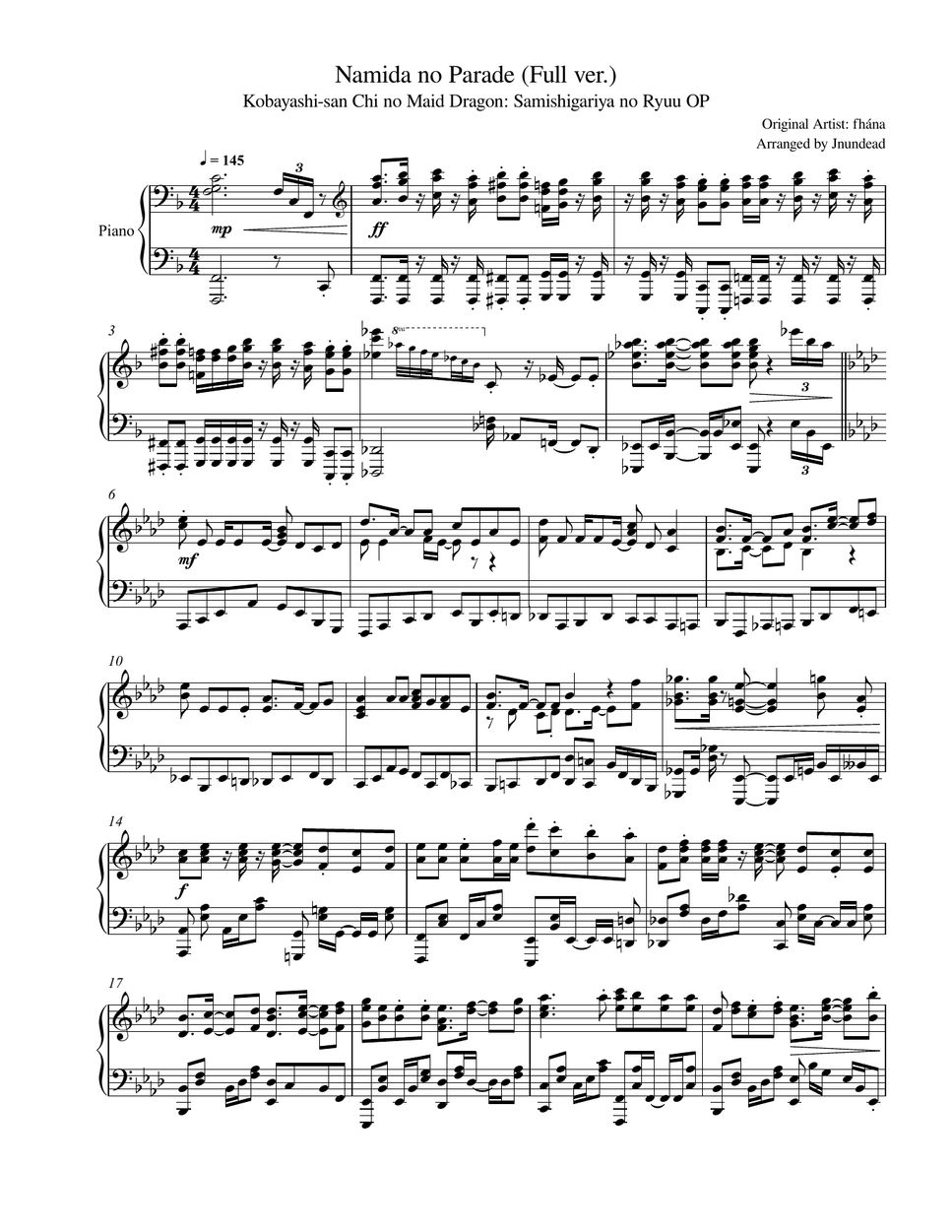fhána - Namida no Parade (Full ver.) 楽譜 by Jnundead
