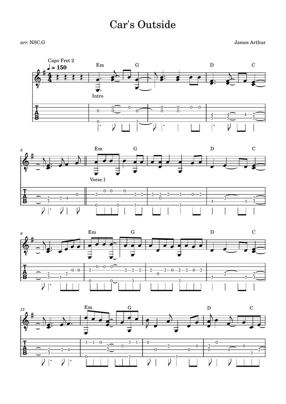 James Arthur Car's Outside Sheets by Not So Classic Guitar
