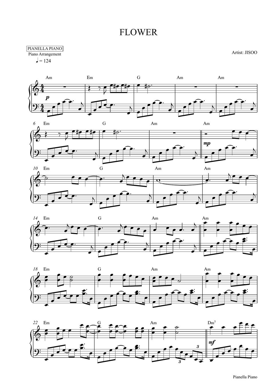 JISOO FLOWER Piano Sheet Special Price Only 2 99 Nuty By 