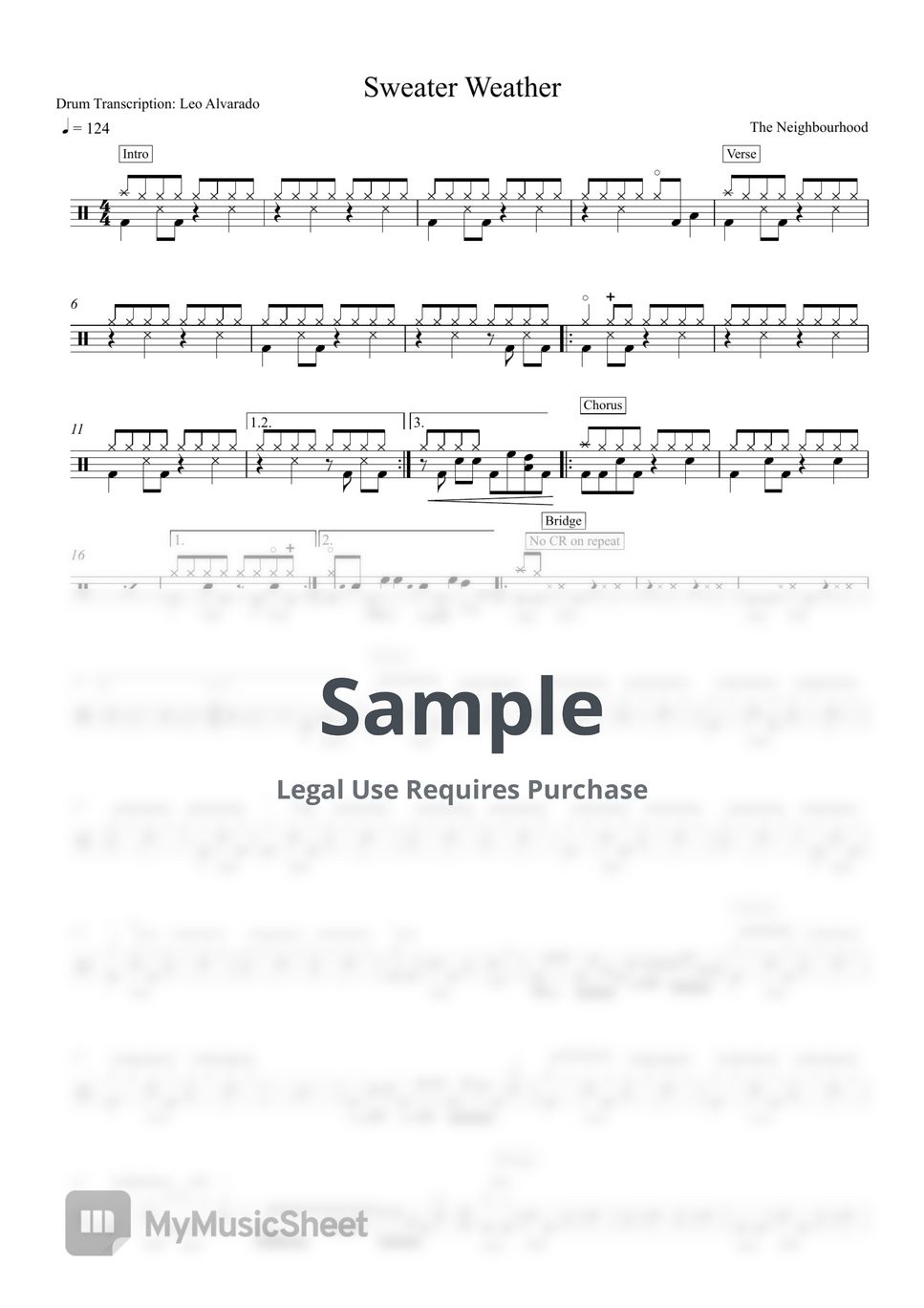 The Neighbourhood Sweater Weather Sheets by Drum Transcription Leo