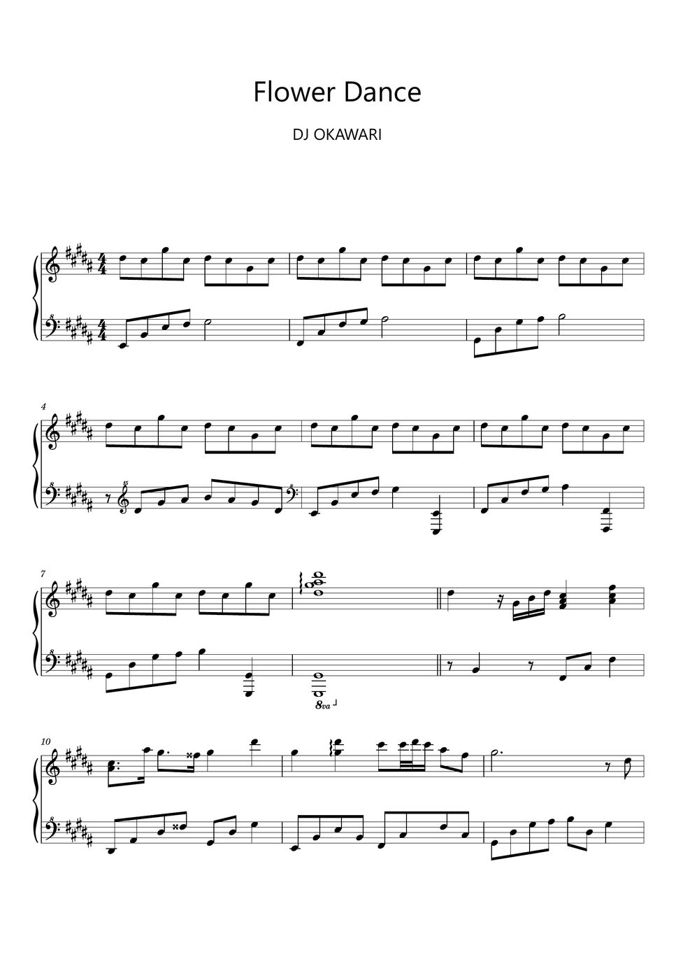 DJ OKAWARI Flower Dance (Sheet Music, MIDI,) 악보 by sayu