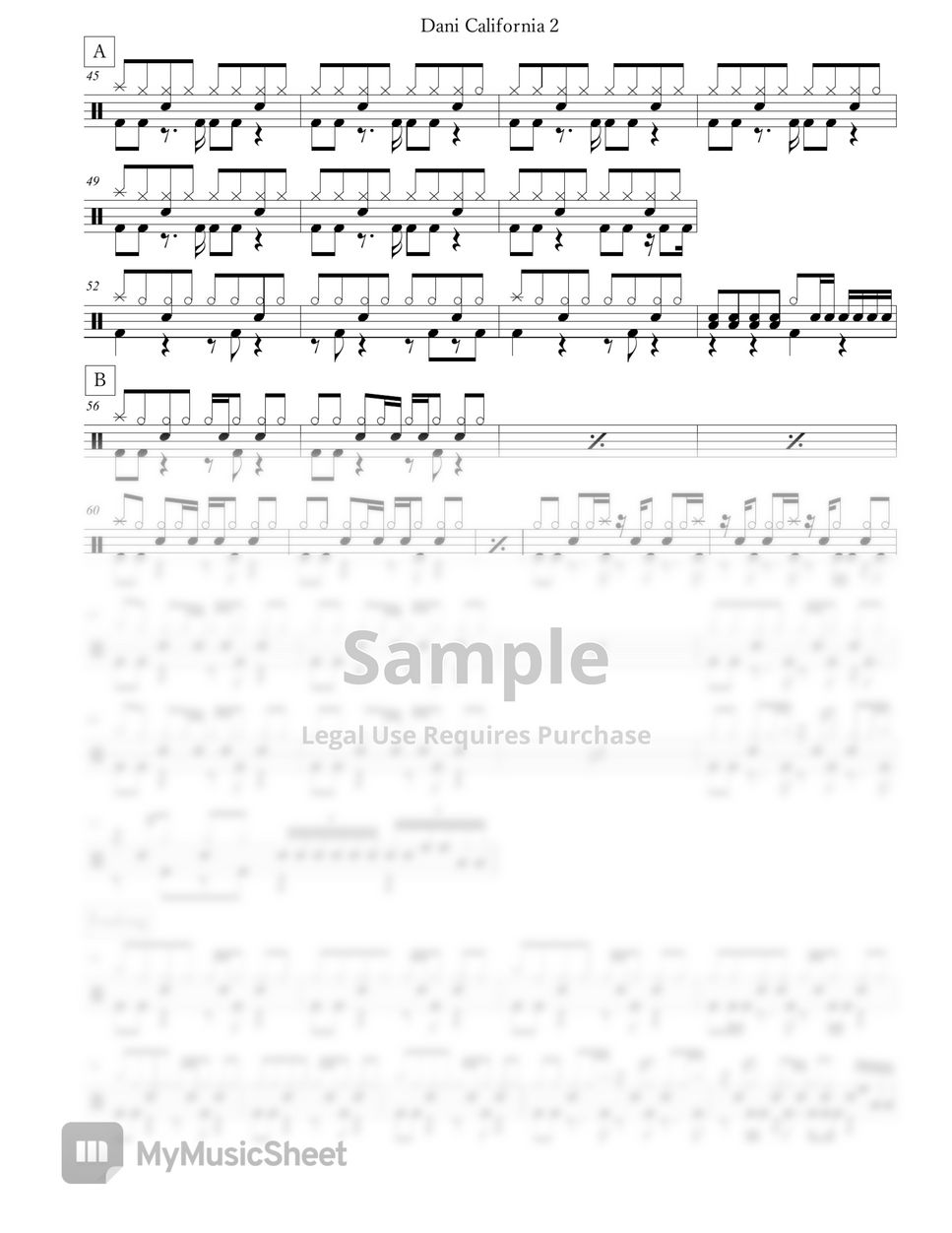 Red Hot Chili Peppers Dani California Sheets by Arkadia Drums