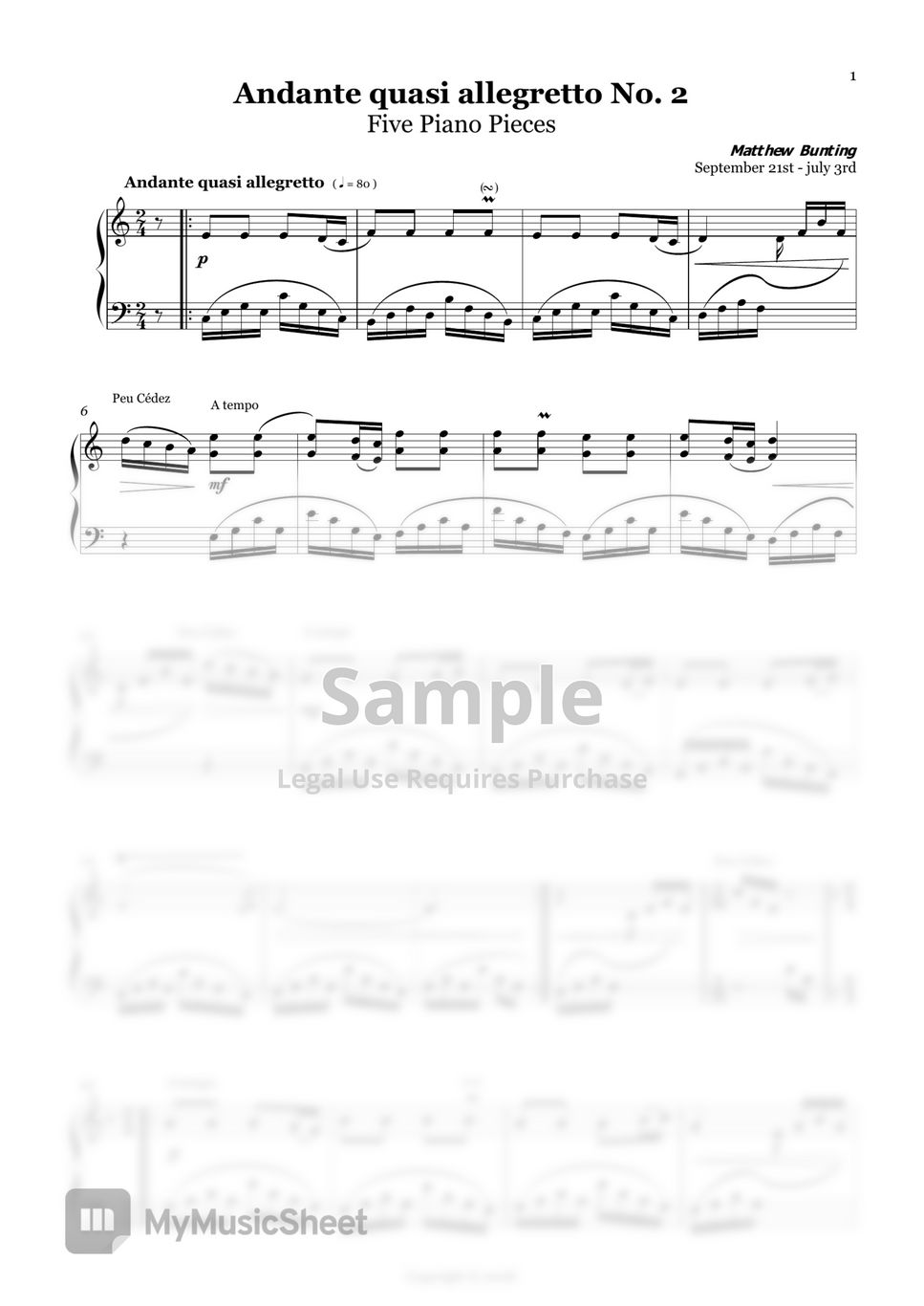 Five Piano Pieces: Andante Quasi Allegretto, Op.1 No. 2