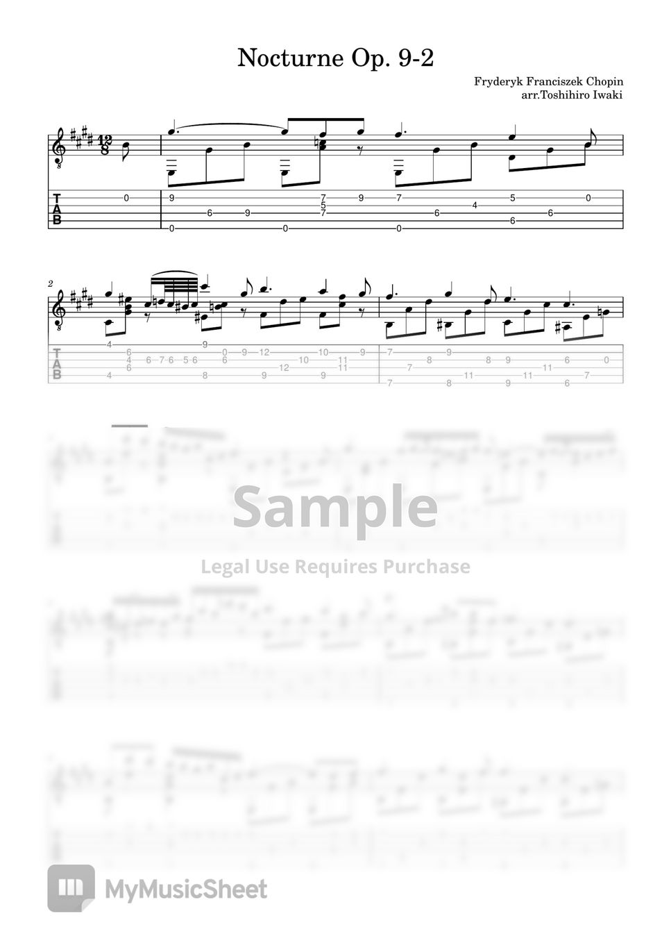 Fryderyk Franciszek Chopin Nocturne Op. 92 Tab + 1staff by Toshihiro