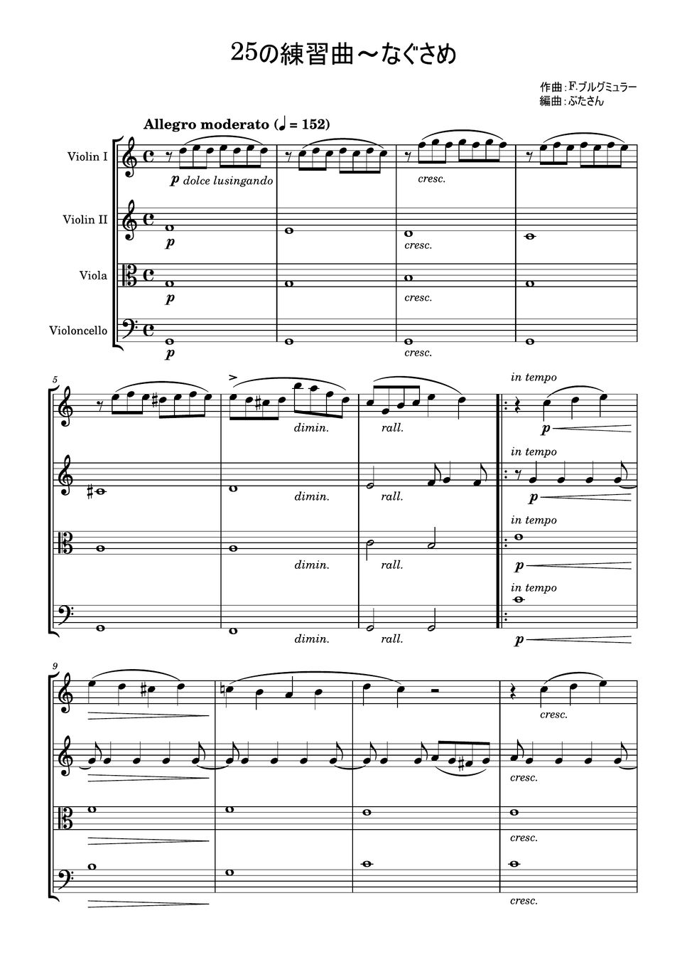 フリードリヒ・ブルグミュラー - なぐさめ～「25の練習曲」より (弦楽四重奏) by ぶたさん
