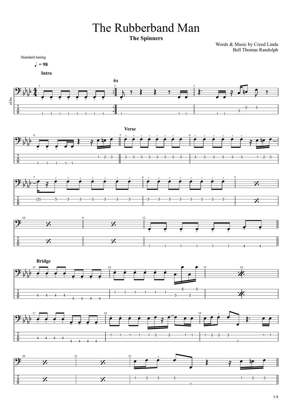 The Spinners The Rubberband Man タブ + 五線譜 by まっきん