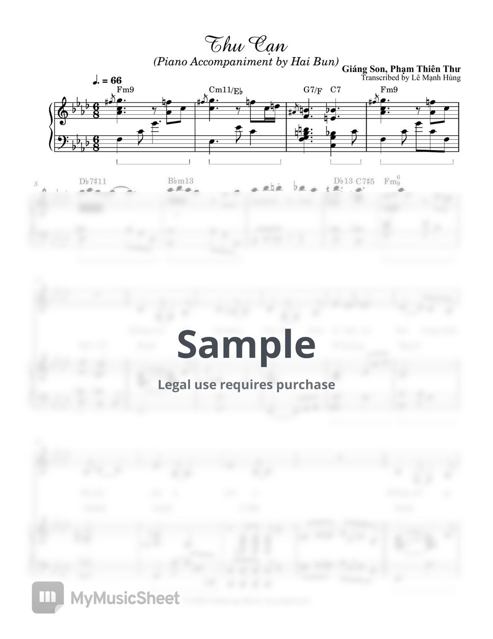 Piano Accompaniment by Hai Bun - Đệm hát Thu Cạn (Transcribed) Sheets ...