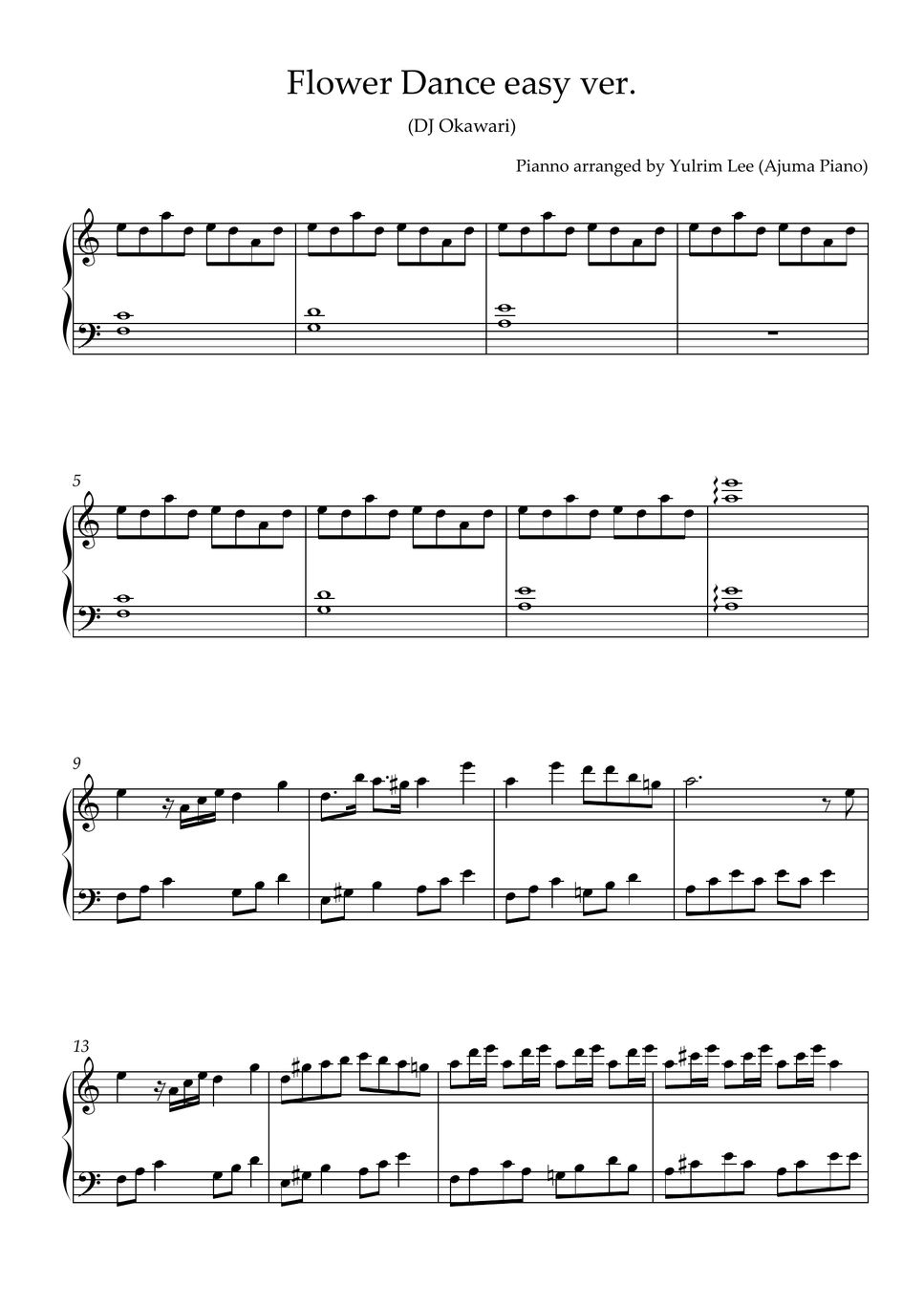 DJ Okawari Flower Dance (Piano solo Easy Ver.) แผ่น by Yulrim Lee