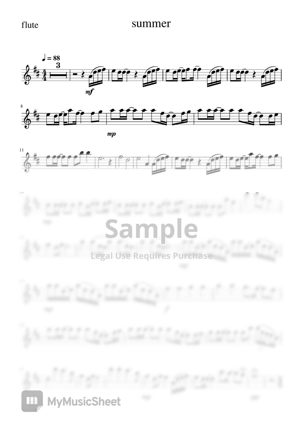 히사이시 조 Summer (Two flutes/반주 MR/피아노 악보) Sheets by 심플플루트뮤직