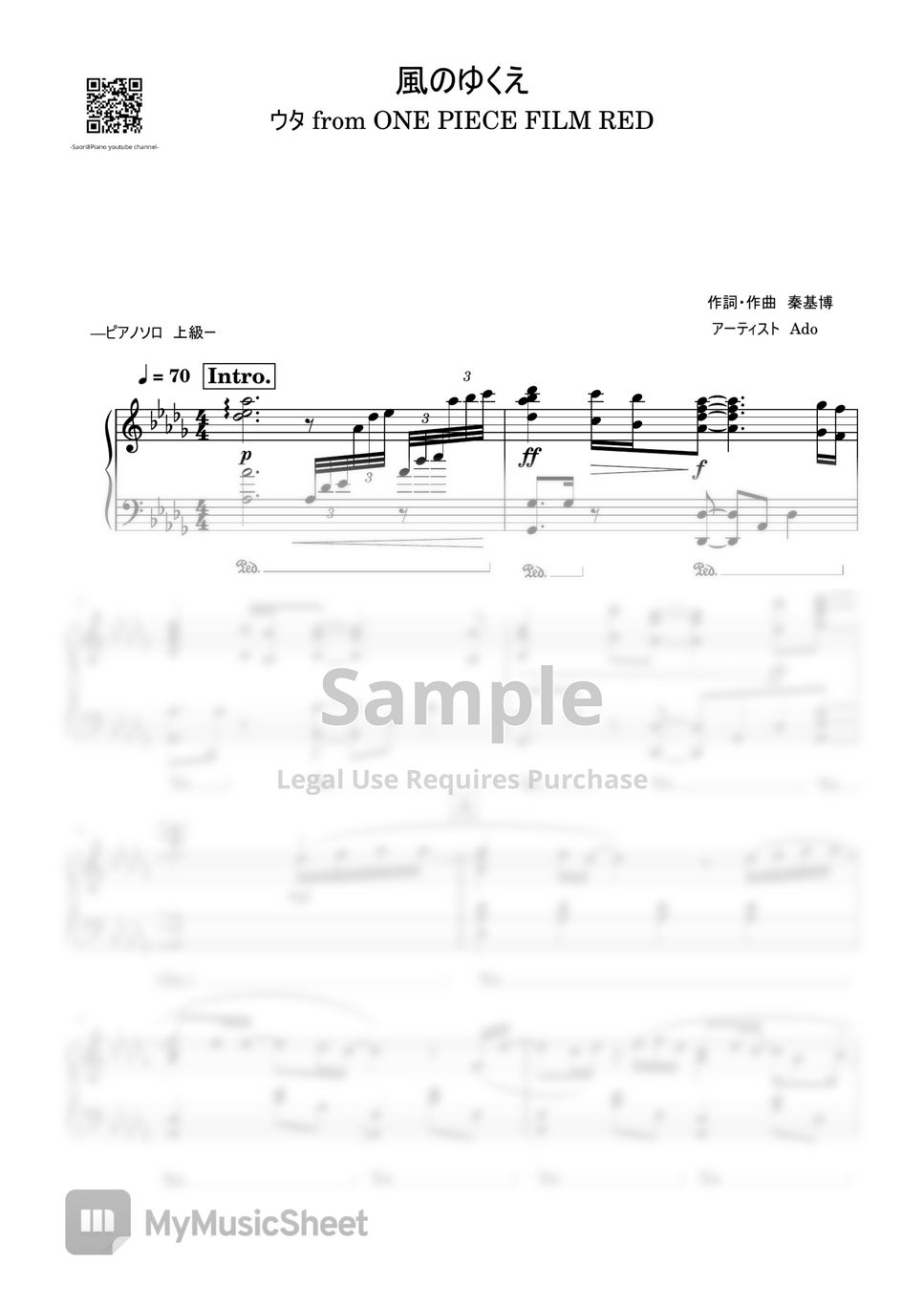 Where the wind blows – Ado (One Piece Film Red OST) Sheet music