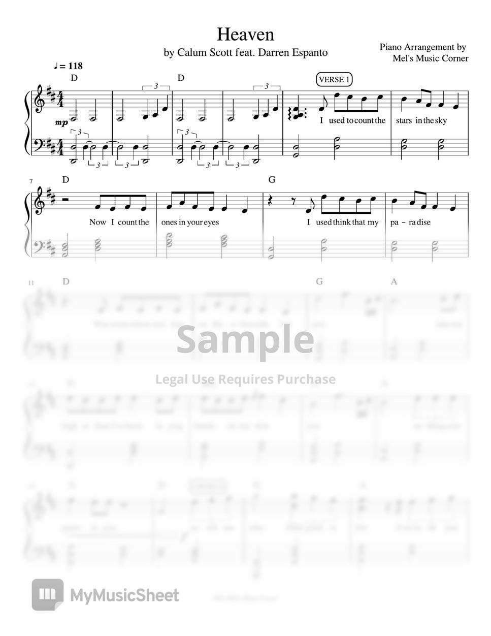 Calum Scott - Heaven (piano sheet music) by Mel's Music Corner