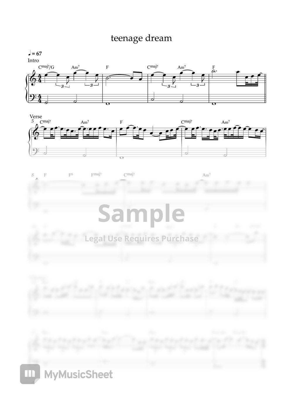 Olivia Rodrigo - teenage dream (EASY PIANO SHEET) Sheets by Pianella Piano