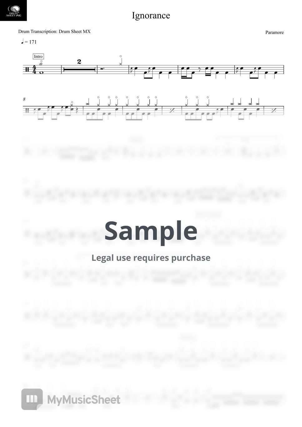 Paramore - Ignorance by Drum Sheet MX