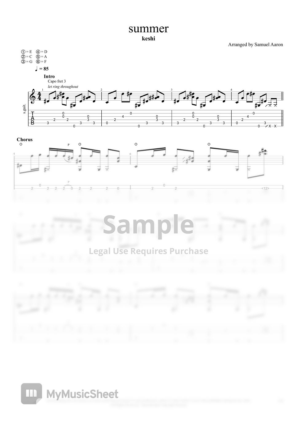 keshi summer (fingerstyle guitar tab) Sheets