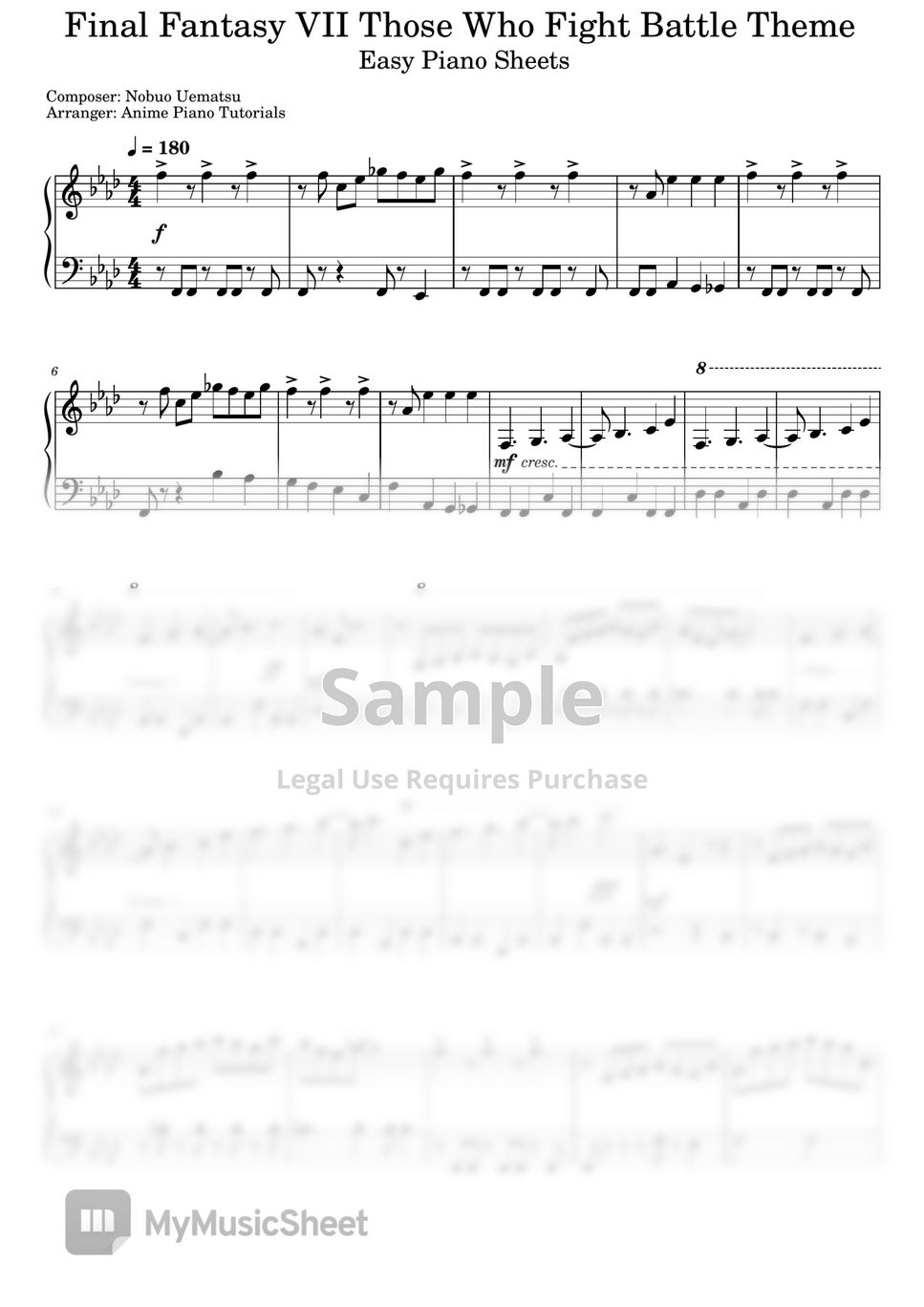 Final Fantasy VII - Those Who Fight (EASY) Sheets by Anime Piano Tutorials