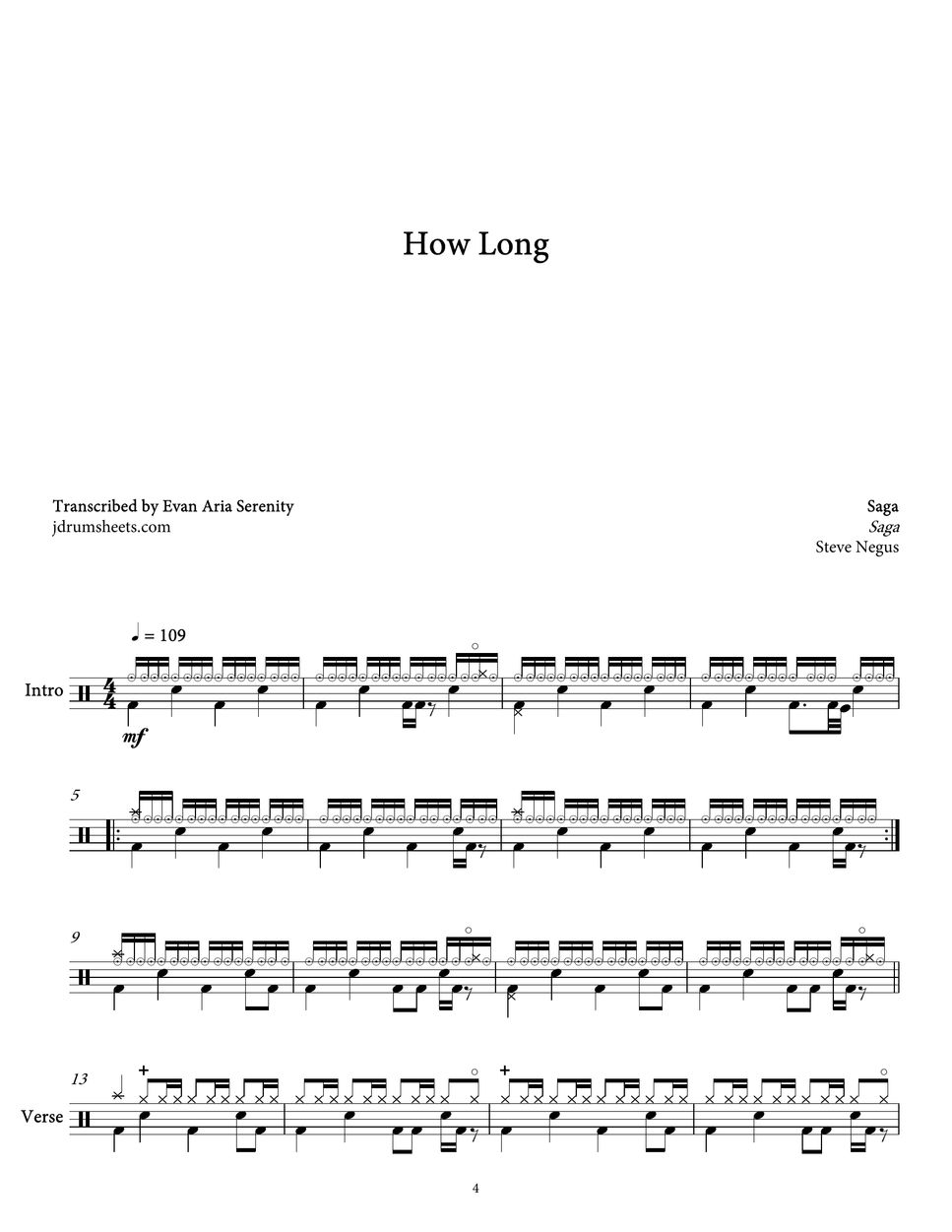 Saga - How Long by Jaslow Drum Sheets