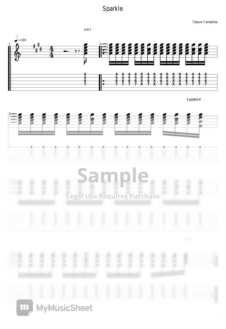 山下達郎 - Music Book Tab + 1staff by guitar cover with tab