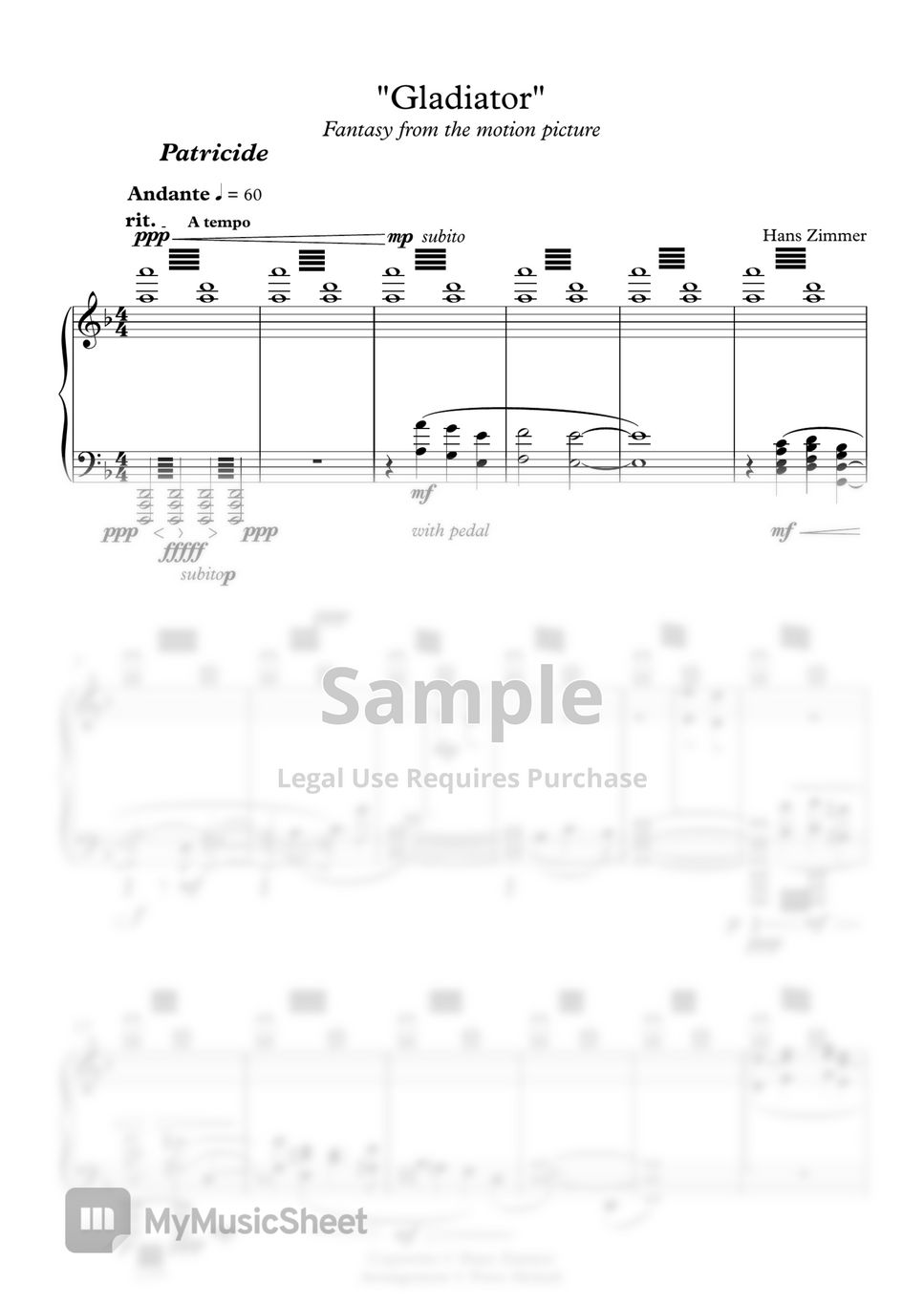 Hans Zimmer Hans Zimmer Gladiator Suite Sheets by Petro Melnyk