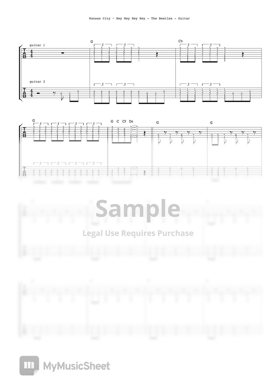 The Beatles - Kansas City ~ Hey Hey Hey Hey (Guitar x2) 楽譜 by