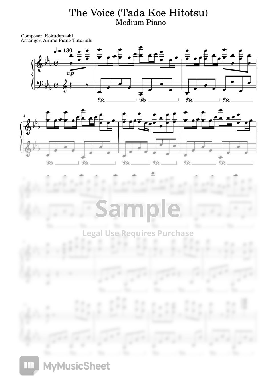 Rokudenashi - The Voice Sheets by Anime Piano Tutorials
