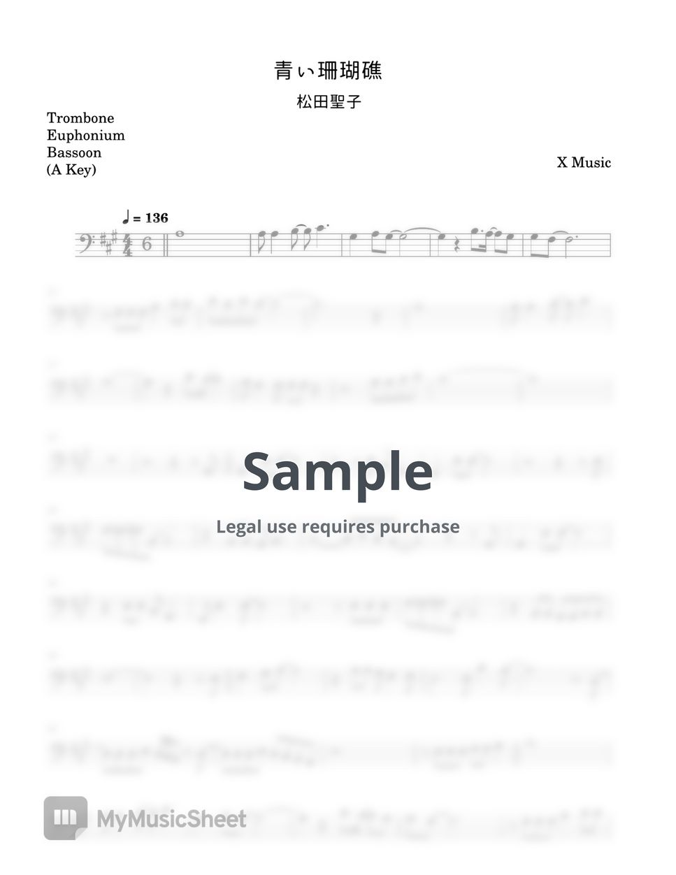 松田聖子 - 青い珊瑚礁 (長號/上低音號/低音管/附伴奏連結/含簡譜) by X Music