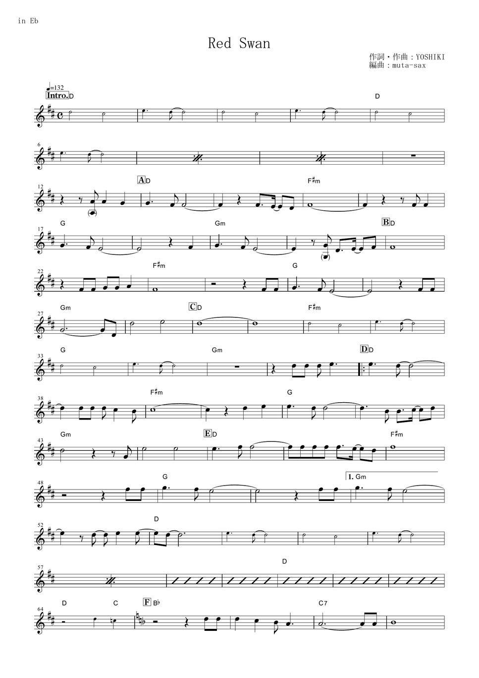 YOSHIKI feat. HYDE Red Swan (Attack on Titan Season 3 / in Eb) Hoja