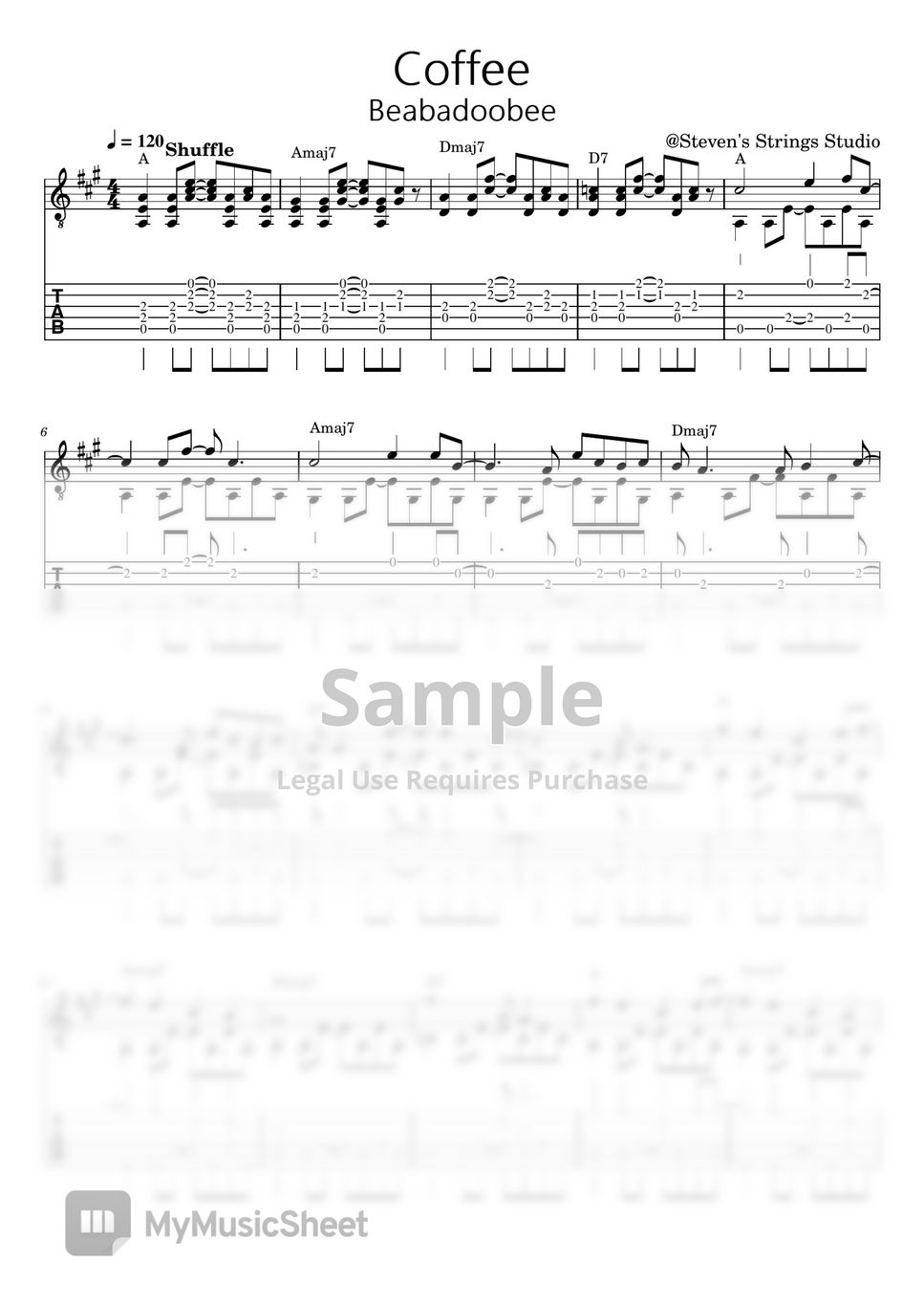 Beabadoobee coffee guitar fingerstyle solo sheet by steven s