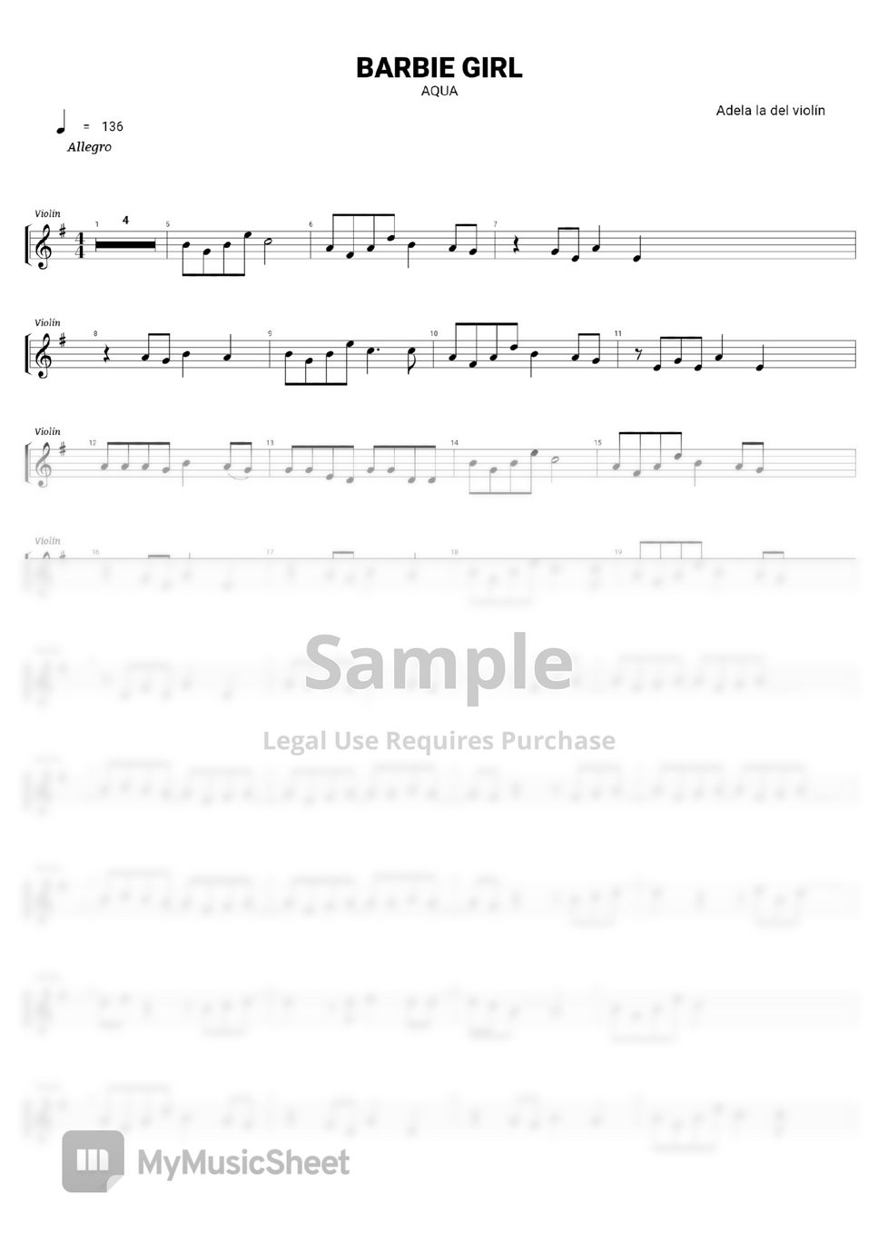 AQUA - BARBIE GIRL Sheets by Adela la del violin