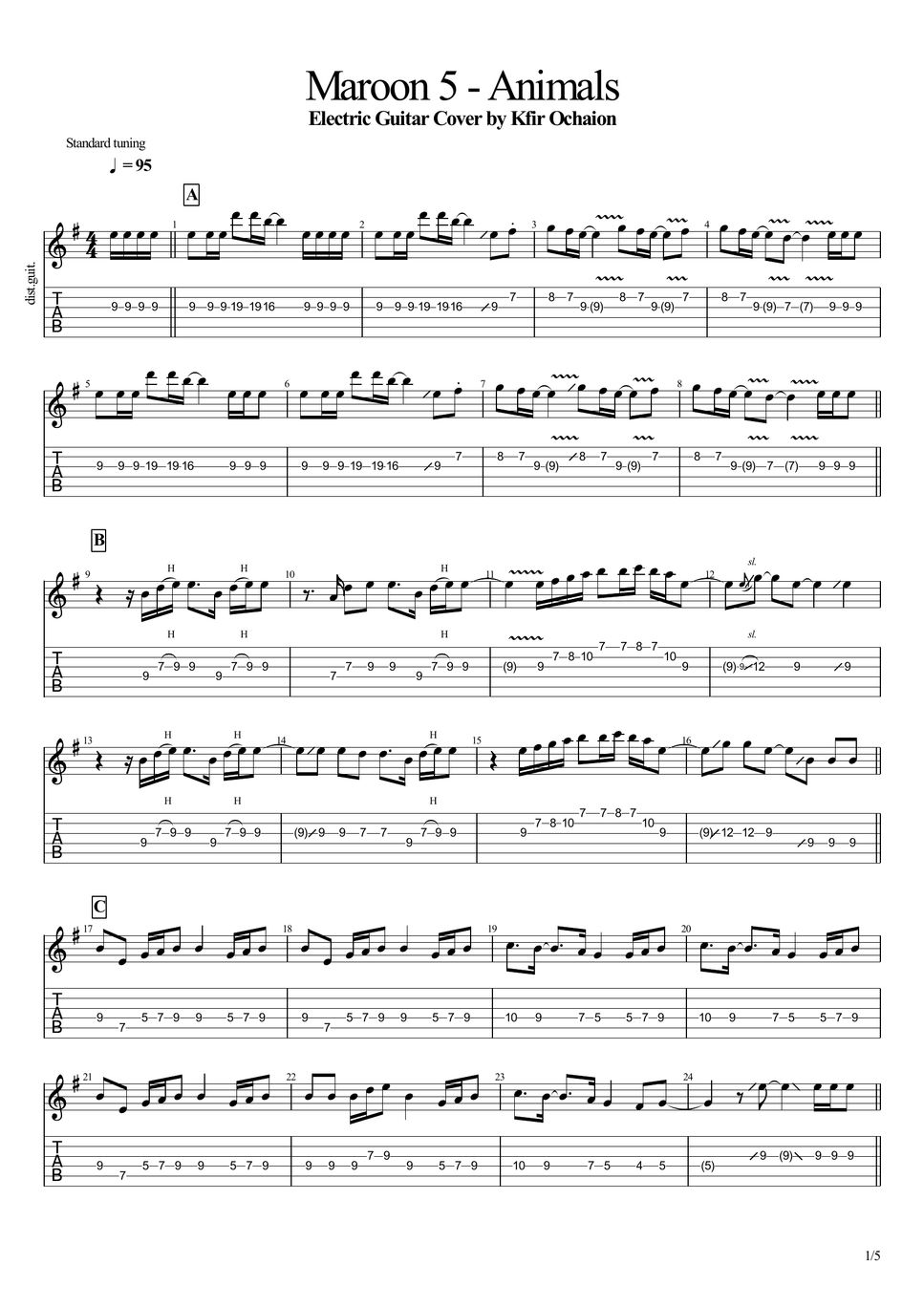 Maroon 5 Animals Sheets by Kfir Ochaion