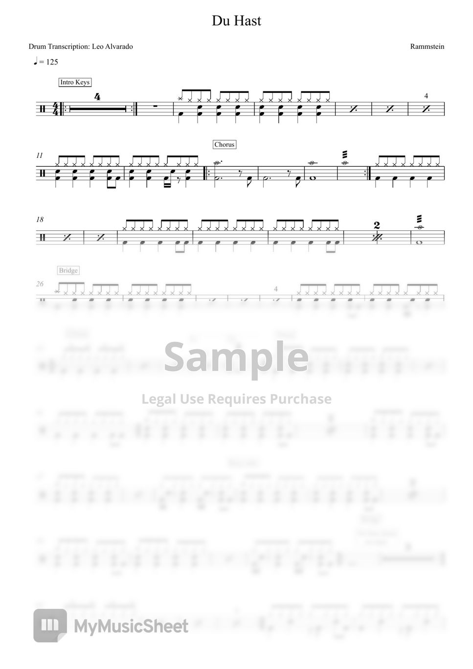 Rammstein Du Hast Sheets by Drum Transcription Leo Alvarado