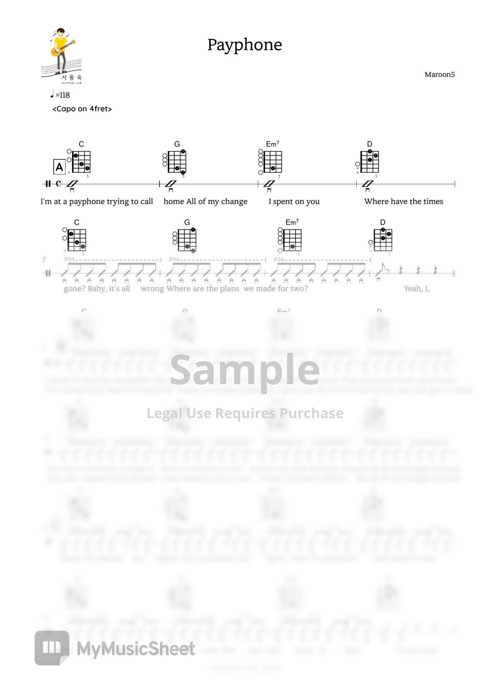 Maroon5 - PAYPHONE (Guitar TAB) Sheets by 서동욱