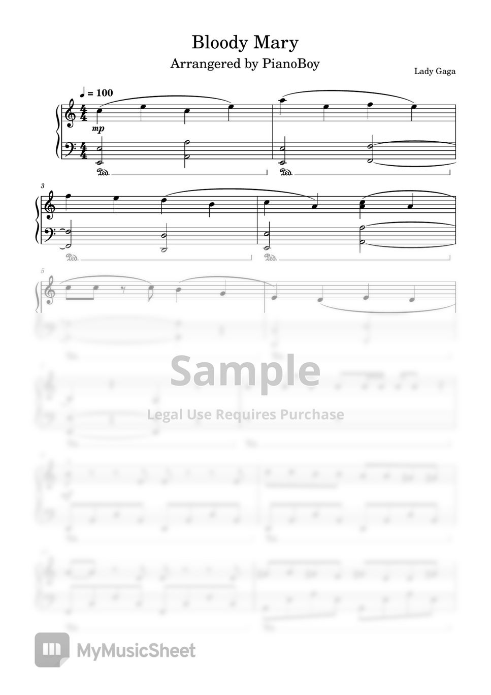 Lady Gaga Bloody Mary Lady Gaga (Piano) Sheets by PianoBoy