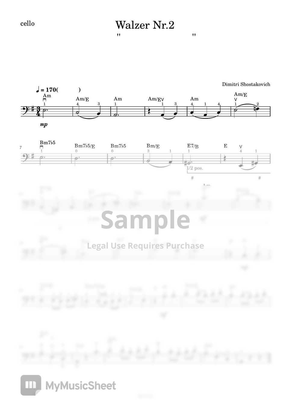 쇼스타코비치 - Walzer No.2 (첼로+피아노,계이름&손가락 번호 포함) by 첼로마을