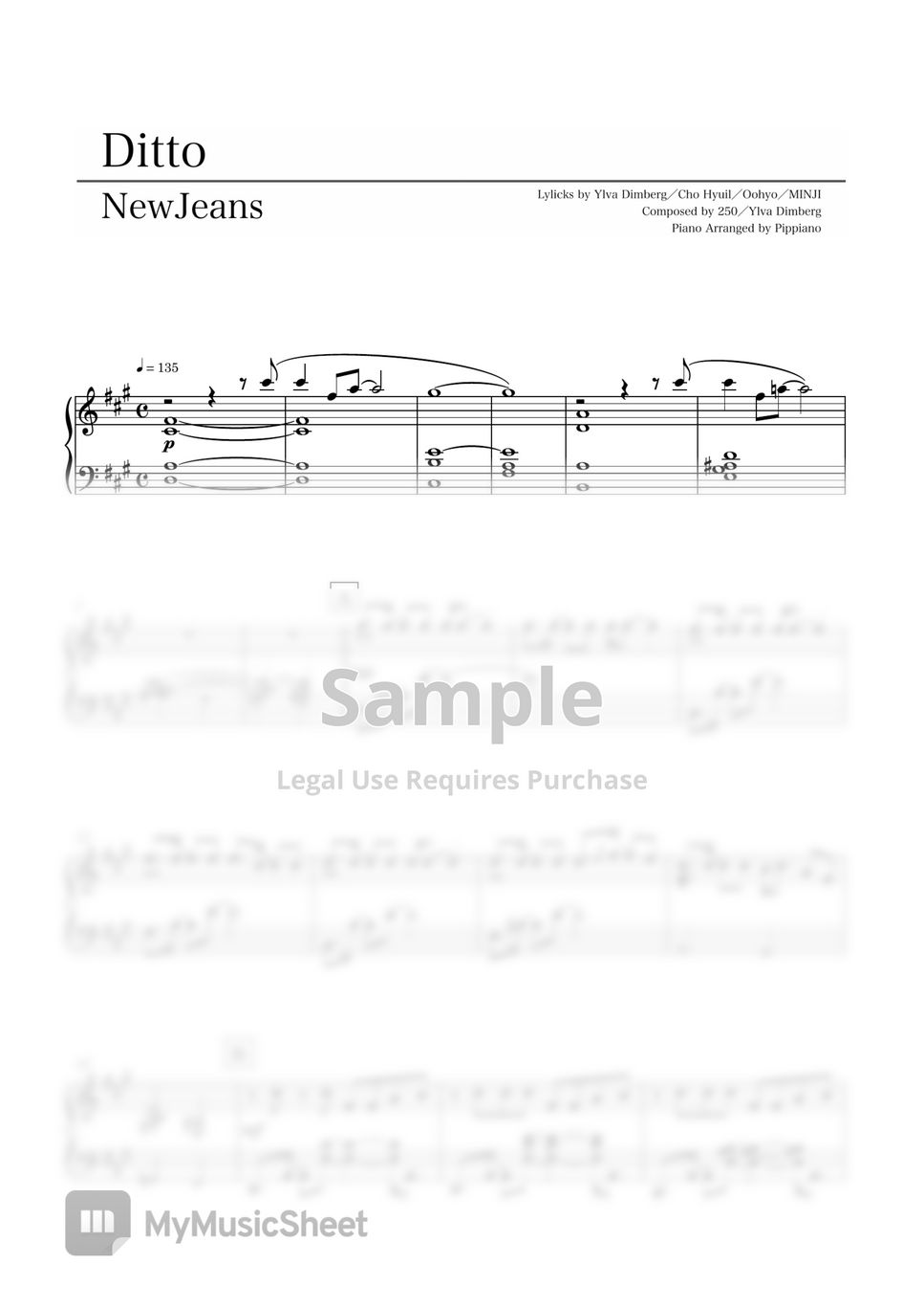 Ditto – NewJeans Sheet music for Piano (Solo)