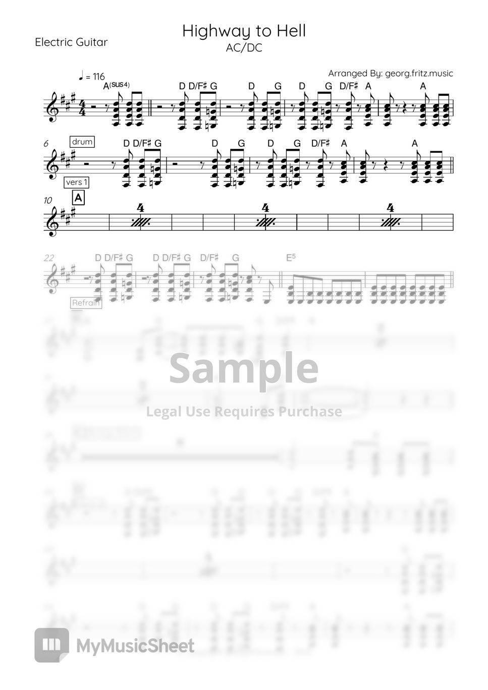 AC/DC - Highway to Hell (guitar) 樂譜 by georg.fritz.music