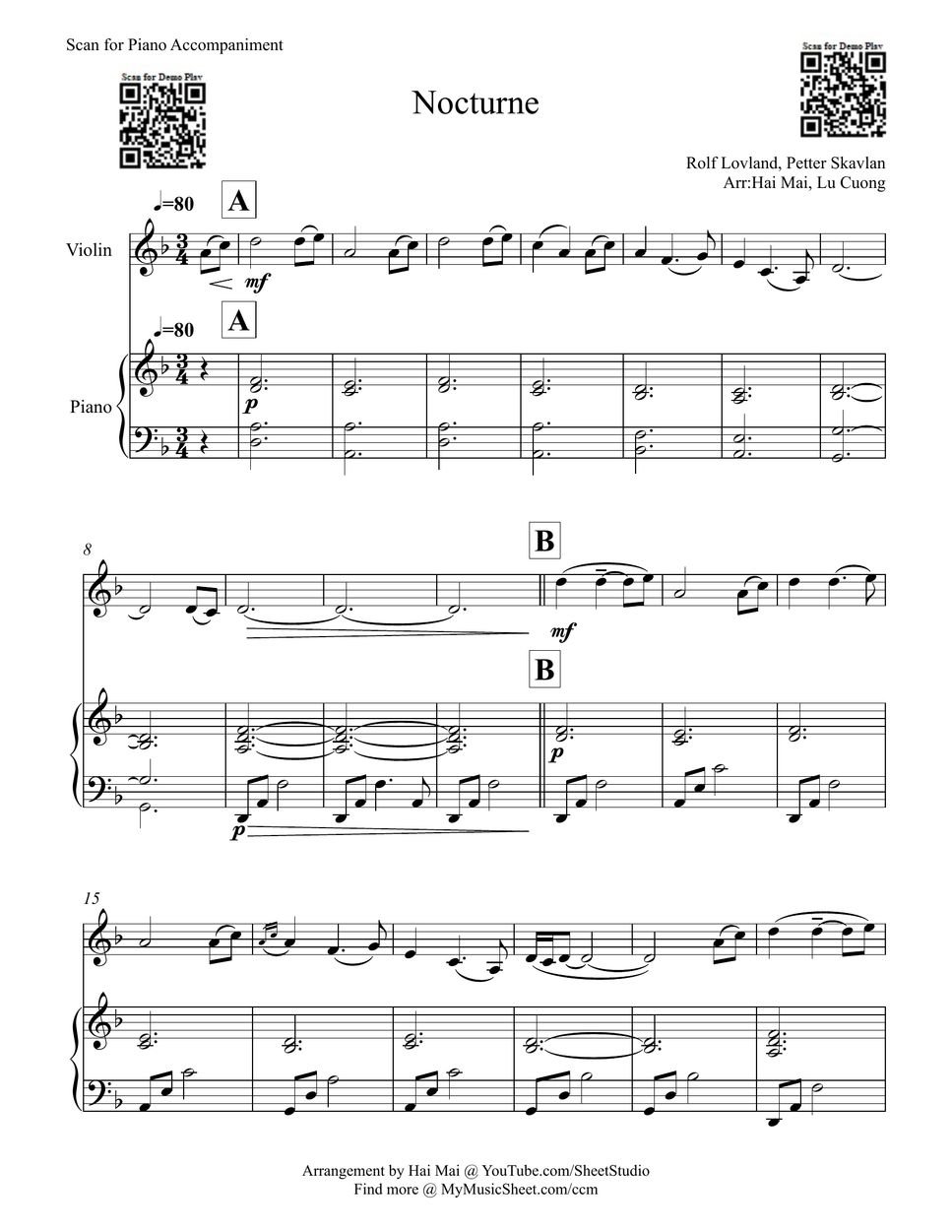 Secret Garden Nocturne for Violin Partition musicale by Hai Mai