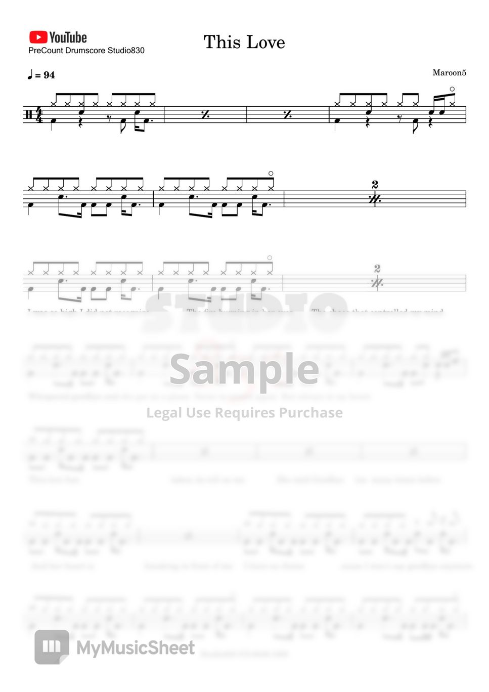 Maroon5 this love sheets by studio830