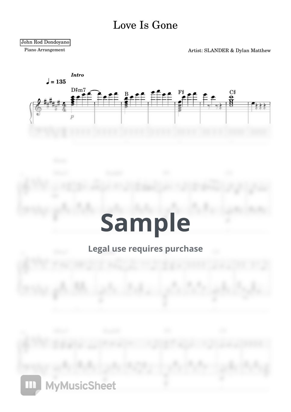SLANDER & Dylan Matthew - Love Is Gone (PIANO SHEET) by John Rod Dondoyano