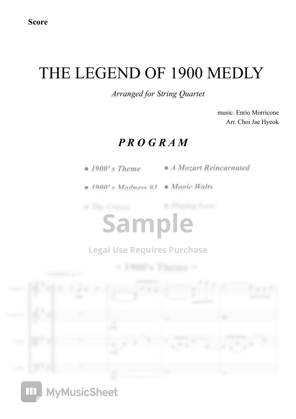 Enrio Morricone - The Legend of 1900 for String Quartet (현악 4중주) by Jaehyeok Choi