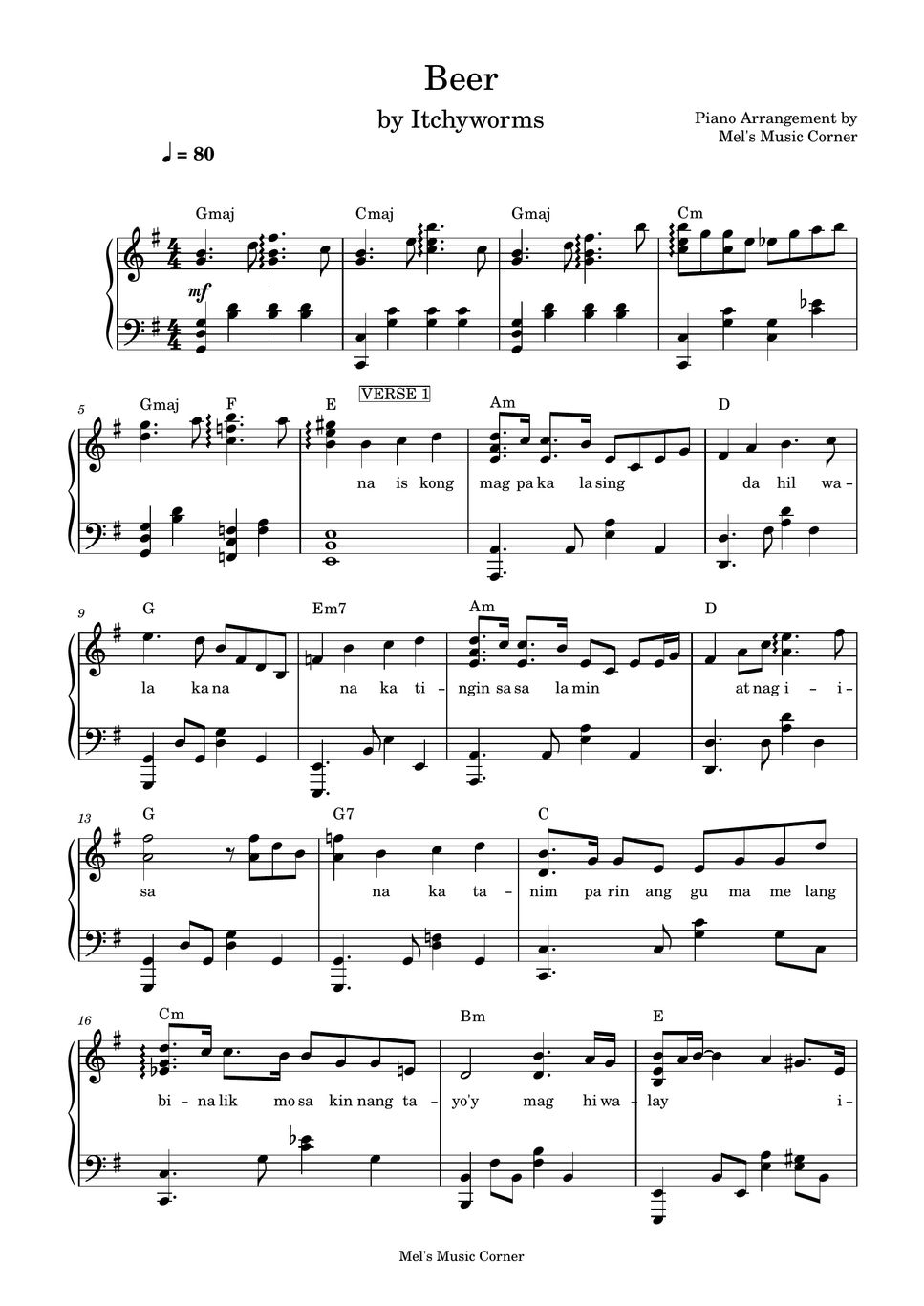 Itchyworms Beer (piano sheet music) Sheets by Mel's Music Corner