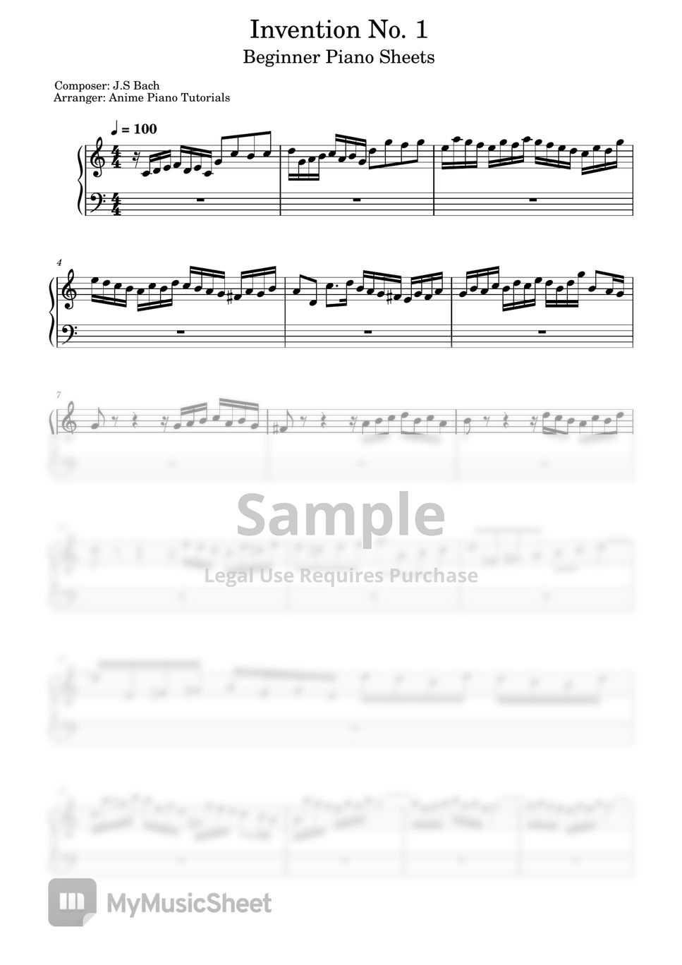 Johann Sebastian Bach - Invention No. 1 (Beginner) by Anime Piano Tutorials